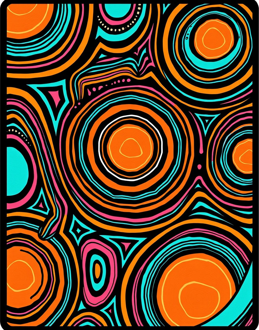 Vibrant Orange Teal Swirls Rug