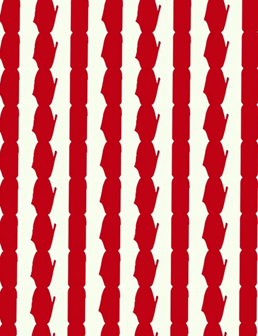 Red White Vertical Silhouette Pattern Rug