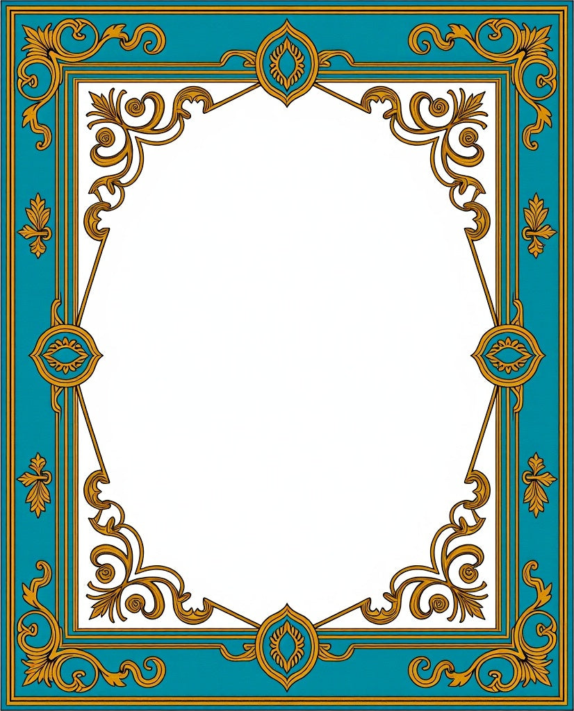Elegant Teal 2 Gold Scrollwork Design Rug
