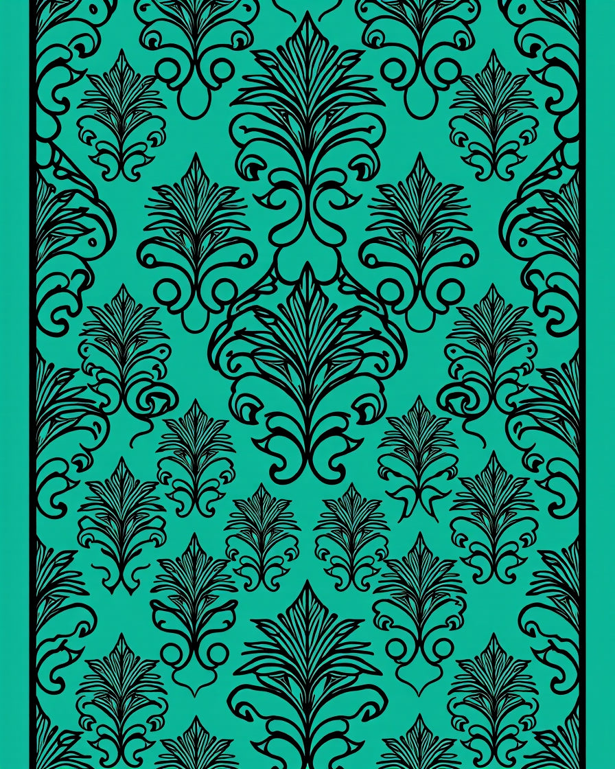 Damask Black On Teal Pattern Rug