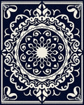 Intricate Mandala White Cream Navy Design Rug