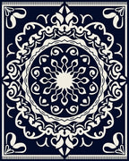 Intricate Mandala White Cream Navy Design Rug
