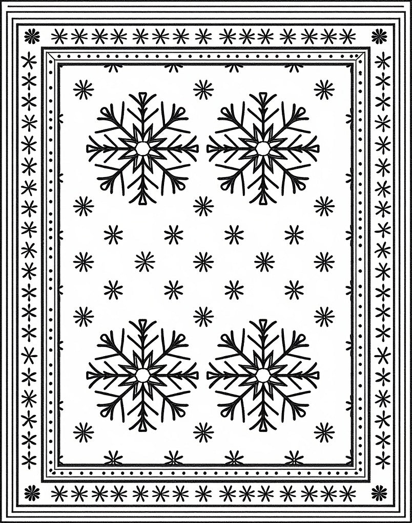 Black White Snowflake Winter Border Rug
