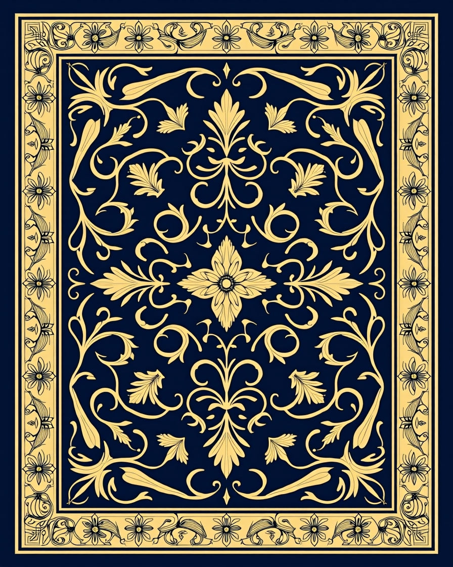 Classic Gold Floral Swirl Rug