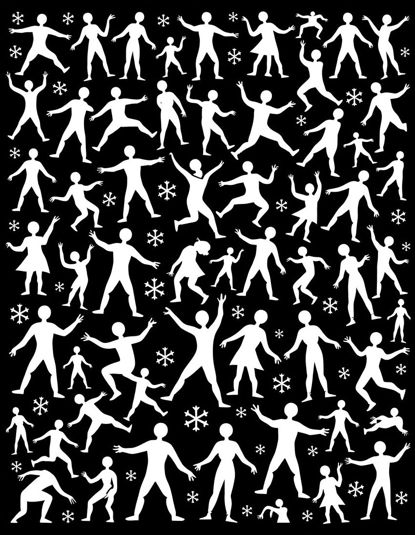 Dancing Figures And Snowflakes Pattern Rug