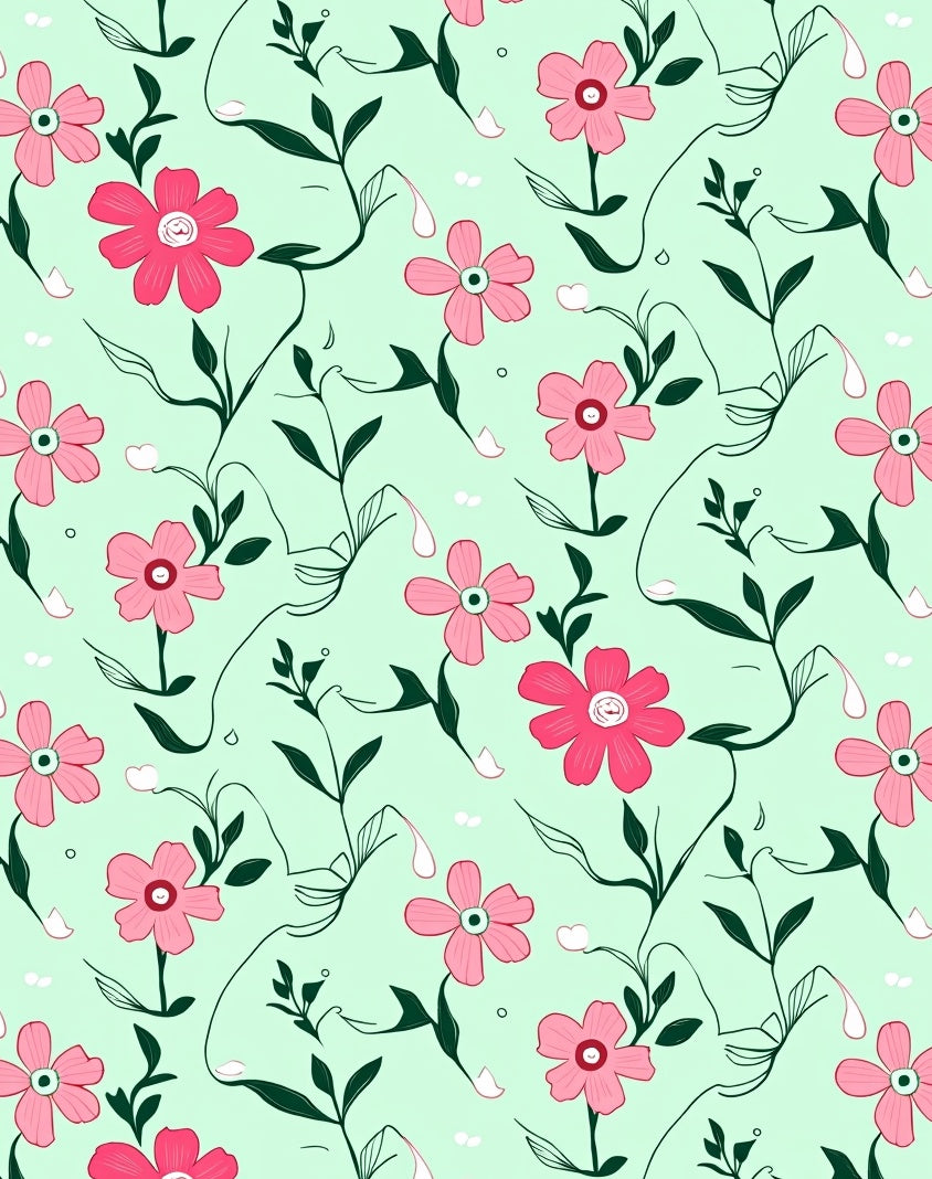 Floral Vines Pink Blossoms Design Rug