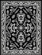 Classic Black White Floral Damask Rug
