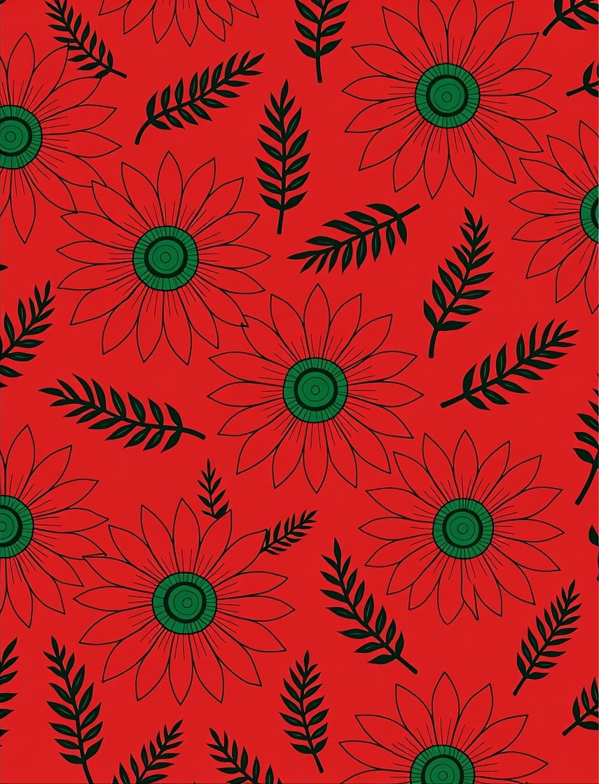 Bold Red Floral Leaf Design Rug