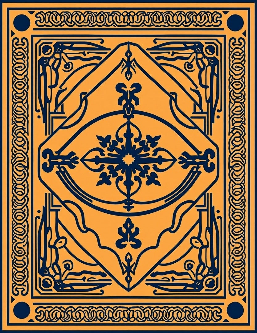 Ornate Yellow Blue Geometric Pattern Rug
