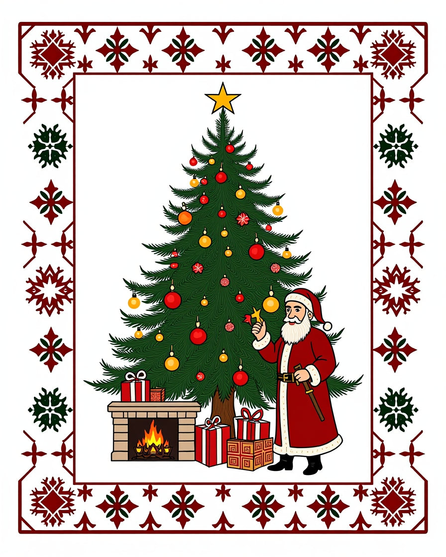 Festive Christmas Tree Santa Patterned Rug