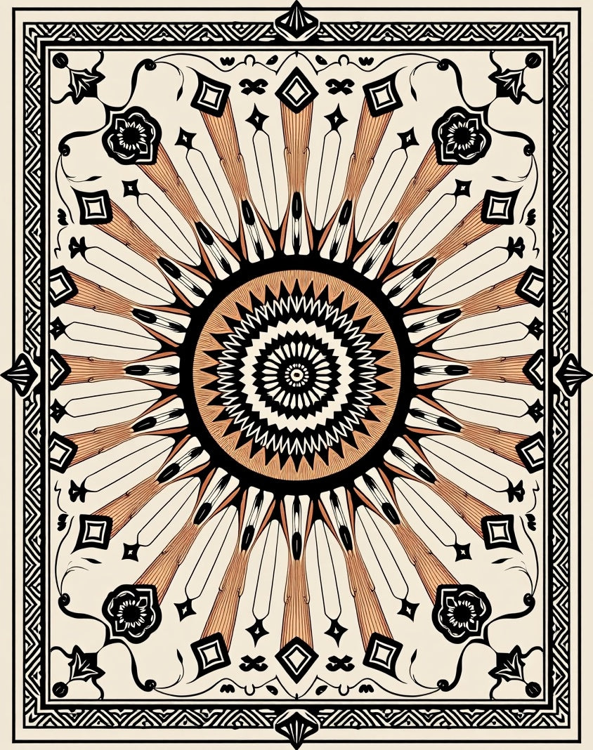 Radiant Sunburst Black Beige Rug