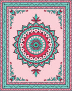 Pink Teal Mandala Inspired Floral Pattern Rug