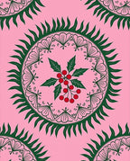 Pink Teal Leaf Mandala Pattern Rug