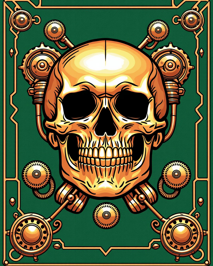 Golden Skull Mechanical Design Rug