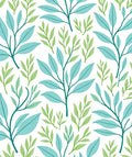 Teal And Green Leafy Branches Pattern Rug