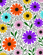 Bright Floral Circles Geometric Pattern Rug