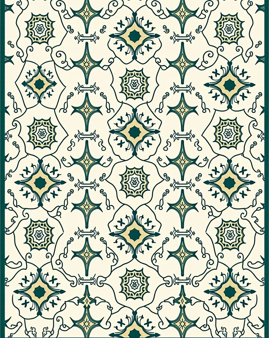 Elegant Teal Floral Pattern Medallion Rug