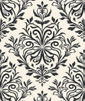 Classic Black Floral Damask Pattern Rug