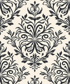 Classic Black Floral Damask Pattern Rug