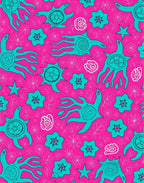 Whimsical Teal Creatures Flowers Design Rug