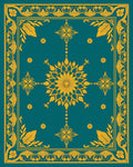 Ornate Teal Gold Floral Medallion Rug