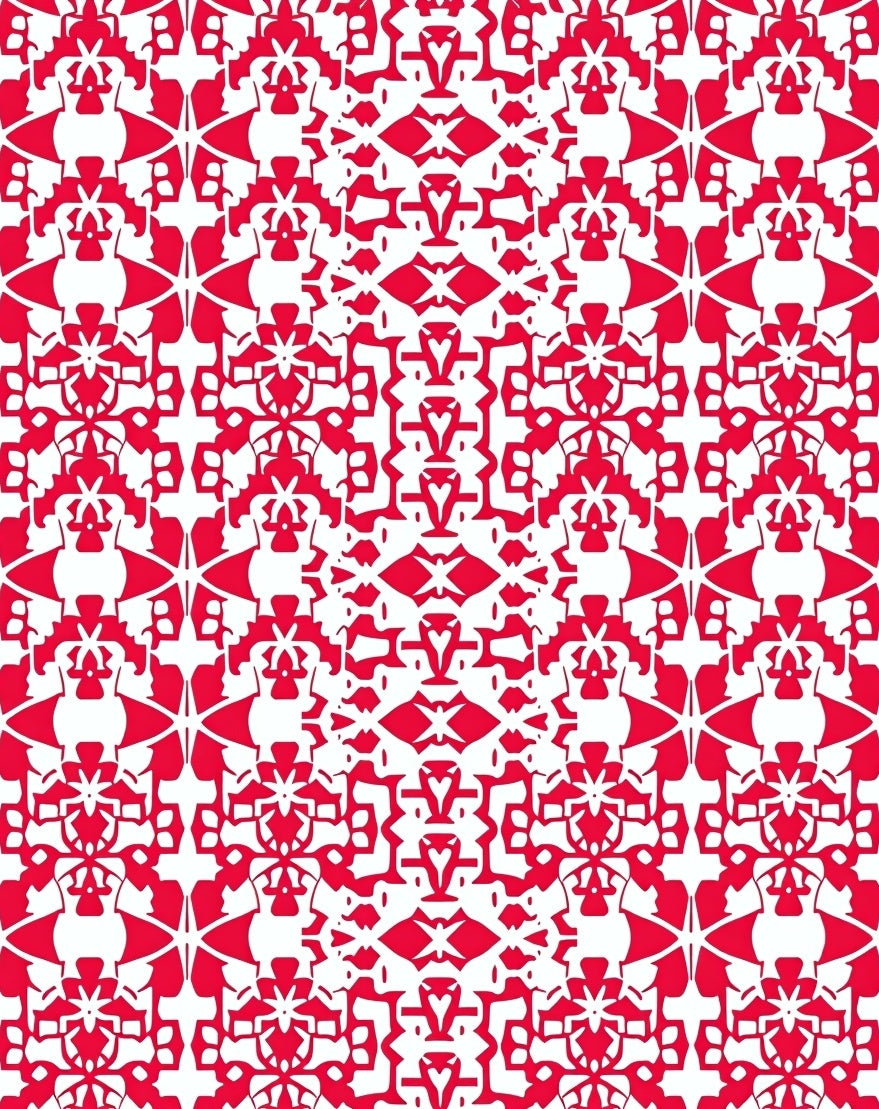 Intricate Red White Abstract Pattern Rug