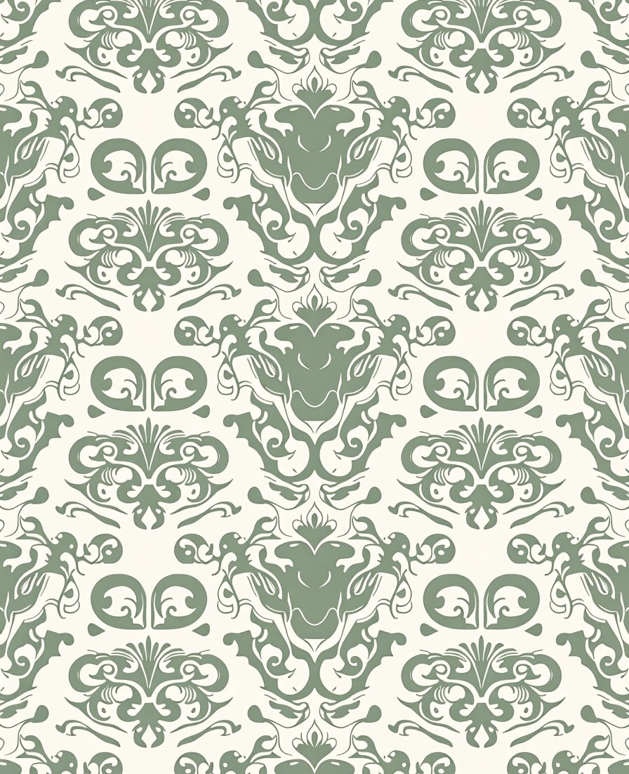 Sage Green Classic Floral Damask Rug