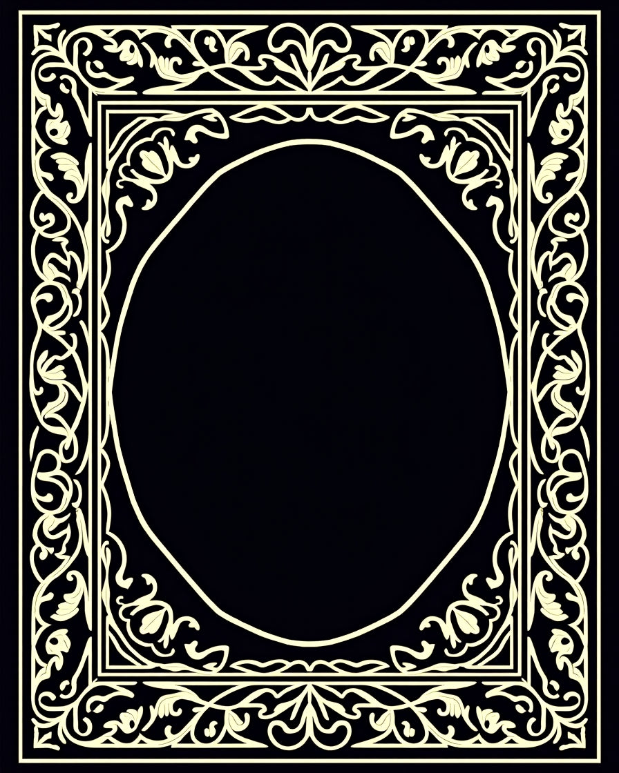 Ornate Floral Scroll Work Frame Design Rug