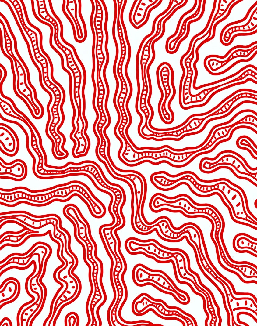 Bold Red Organic Wavy Lines Rug