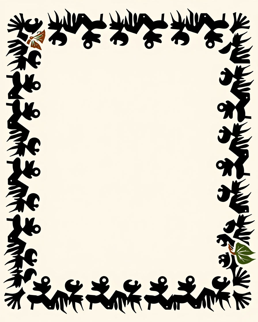 Abstract Tribal Spiky Figures Border Rug