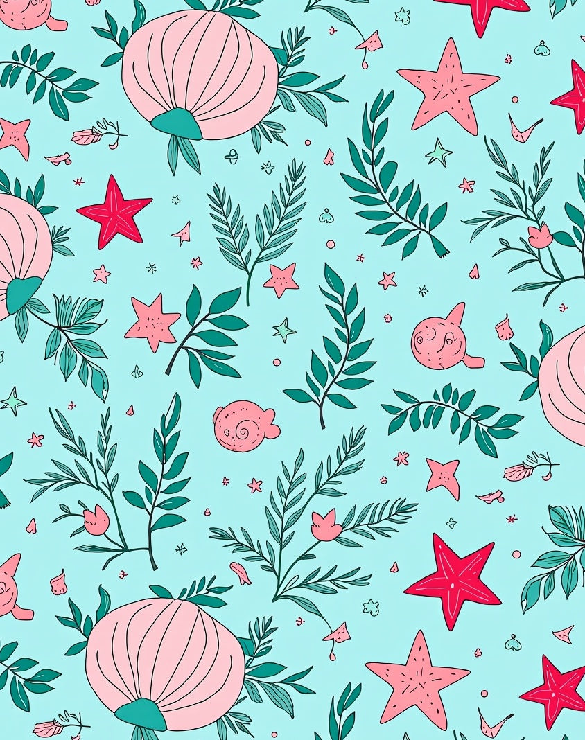 Playful Sea Life Fern Pattern Rug