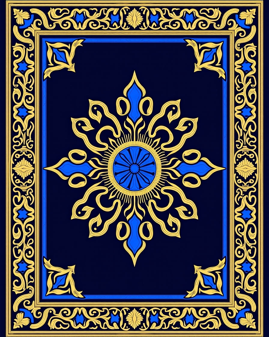 Ornate Gold Blue Medallion Rug
