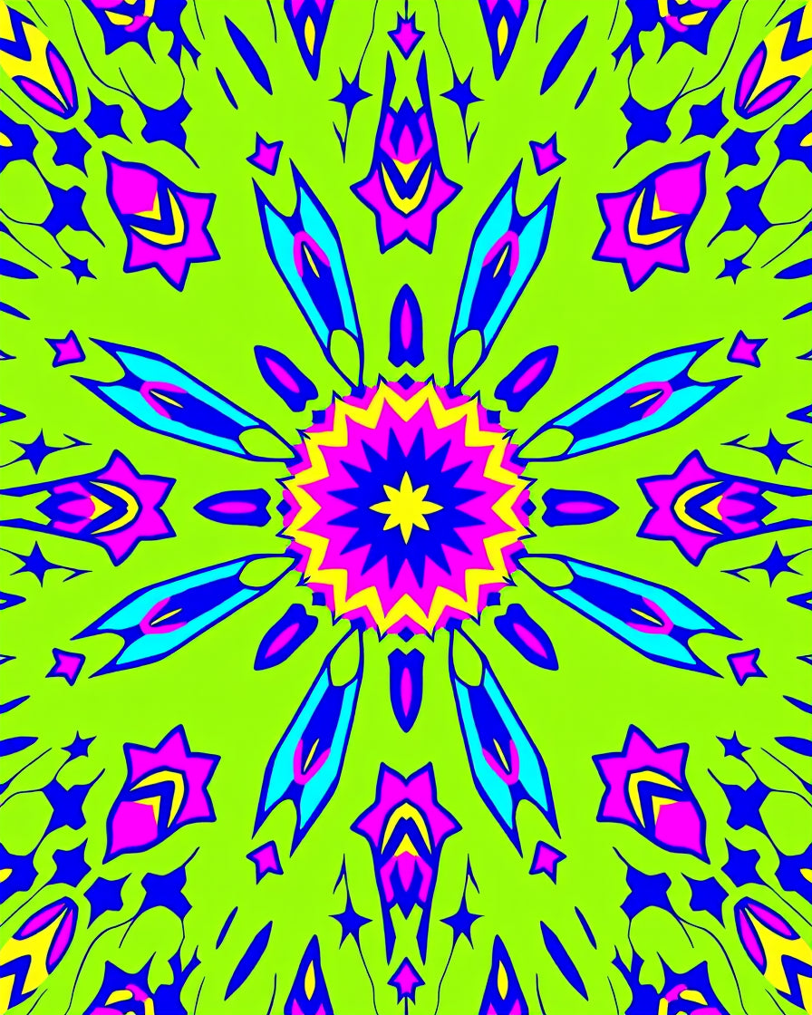 Bold Neon Symmetrical Starburst Design Rug