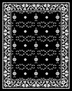 Black White Floral Scrolls Pattern Rug
