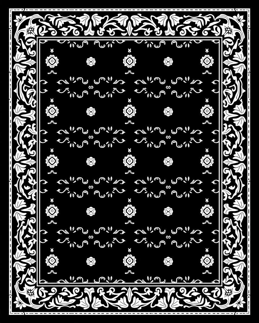 Black White Floral Scrolls Pattern Rug