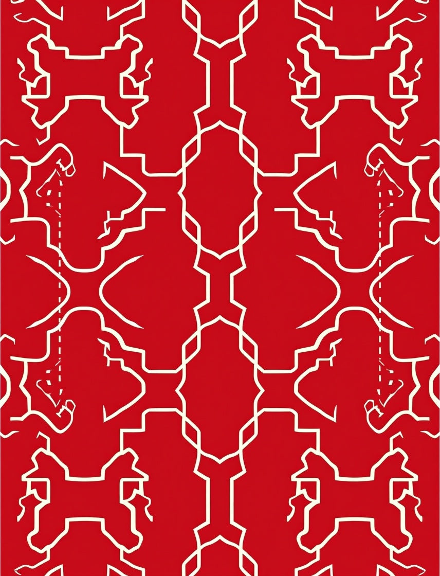 Bold Red White Interlocking Pattern Rug