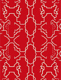 Bold Red White Interlocking Pattern Rug