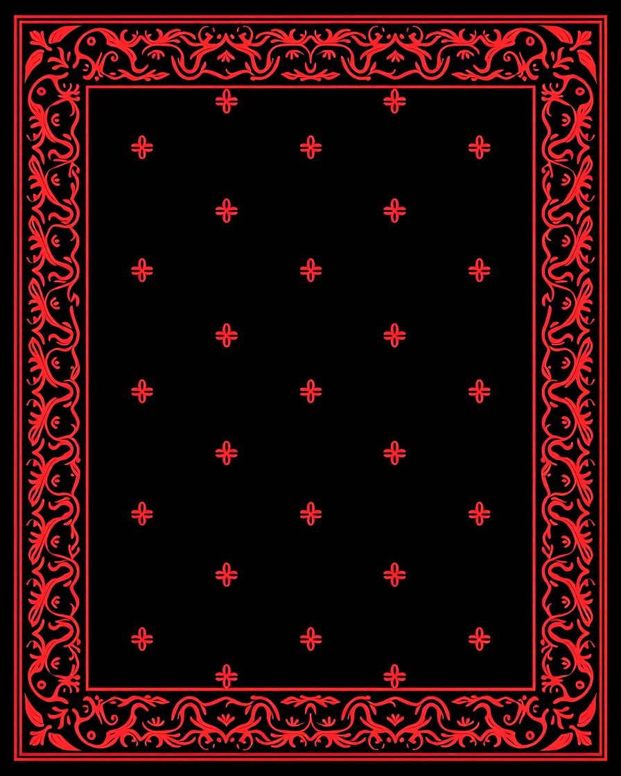 Bold Red Scroll Border Floral Rug