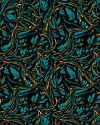 Teal and Gold Swirling Foliage Rug