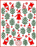 Red Green Elves Folklore Ferns Rug
