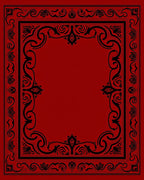 Ornate Black Scrollwork Red Rug
