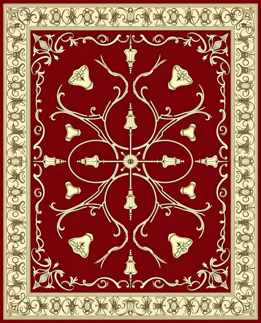 Ornate Red Cream Floral Medallion Rug