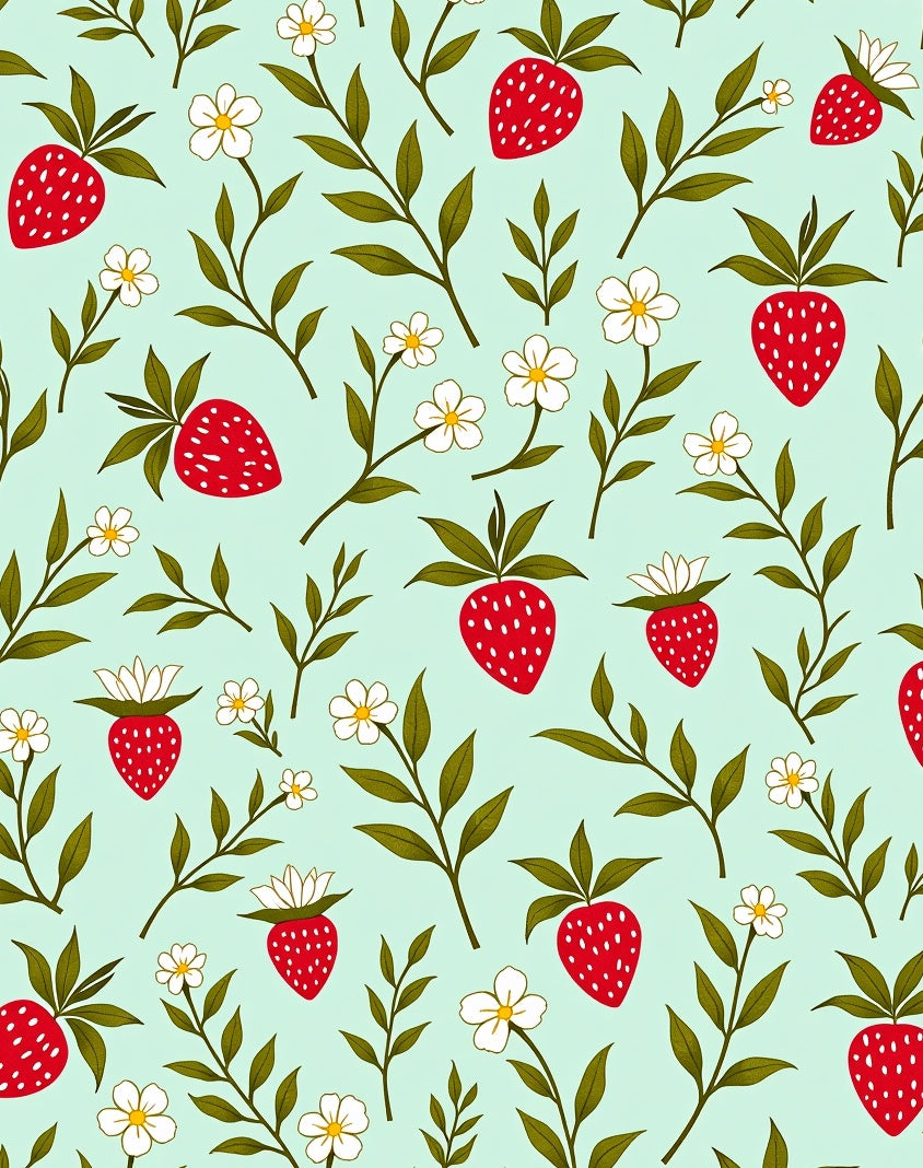 Strawberry Floral Branch Pattern Rug