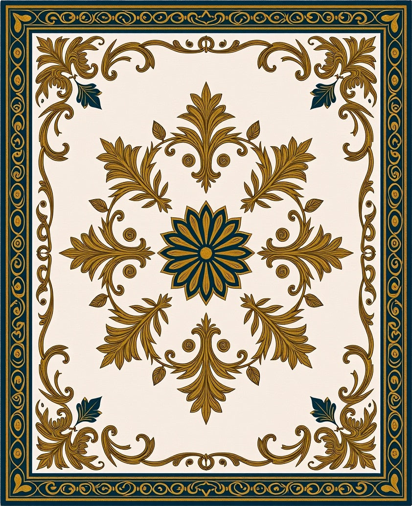 Grandeur Leaf Scroll Pattern Rug