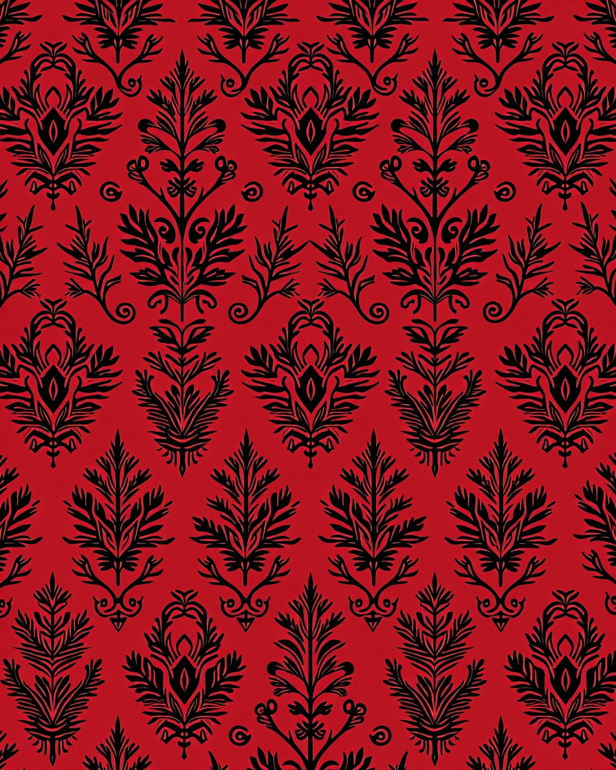 Crimson Black Classic Damask Pattern Rug