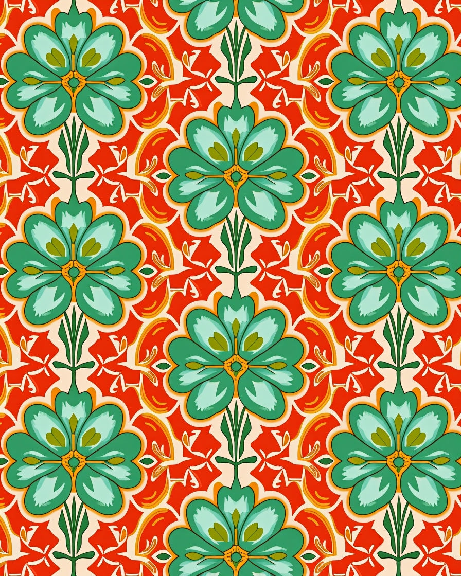 Emerald Green Floral Motif Pattern Rug