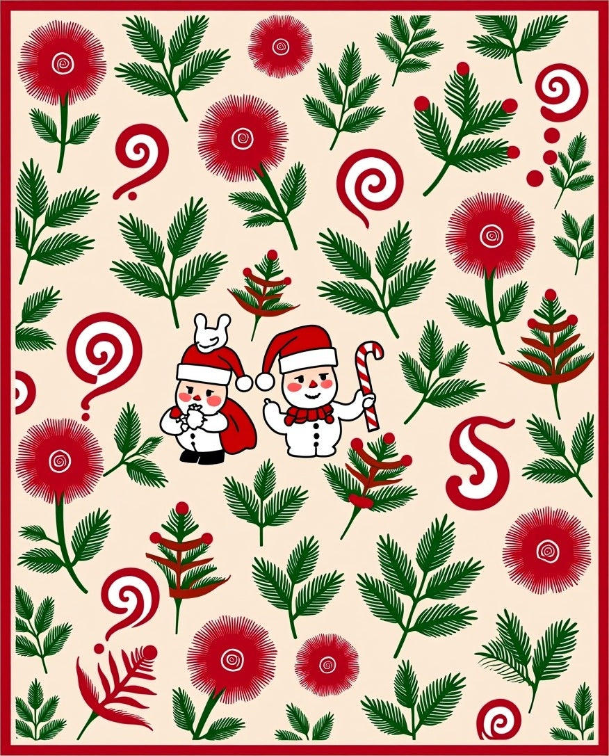 Christmas Cartoon Red Green Foliage Rug
