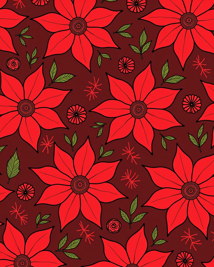 Bold Red Flower Botanical Pattern Rug