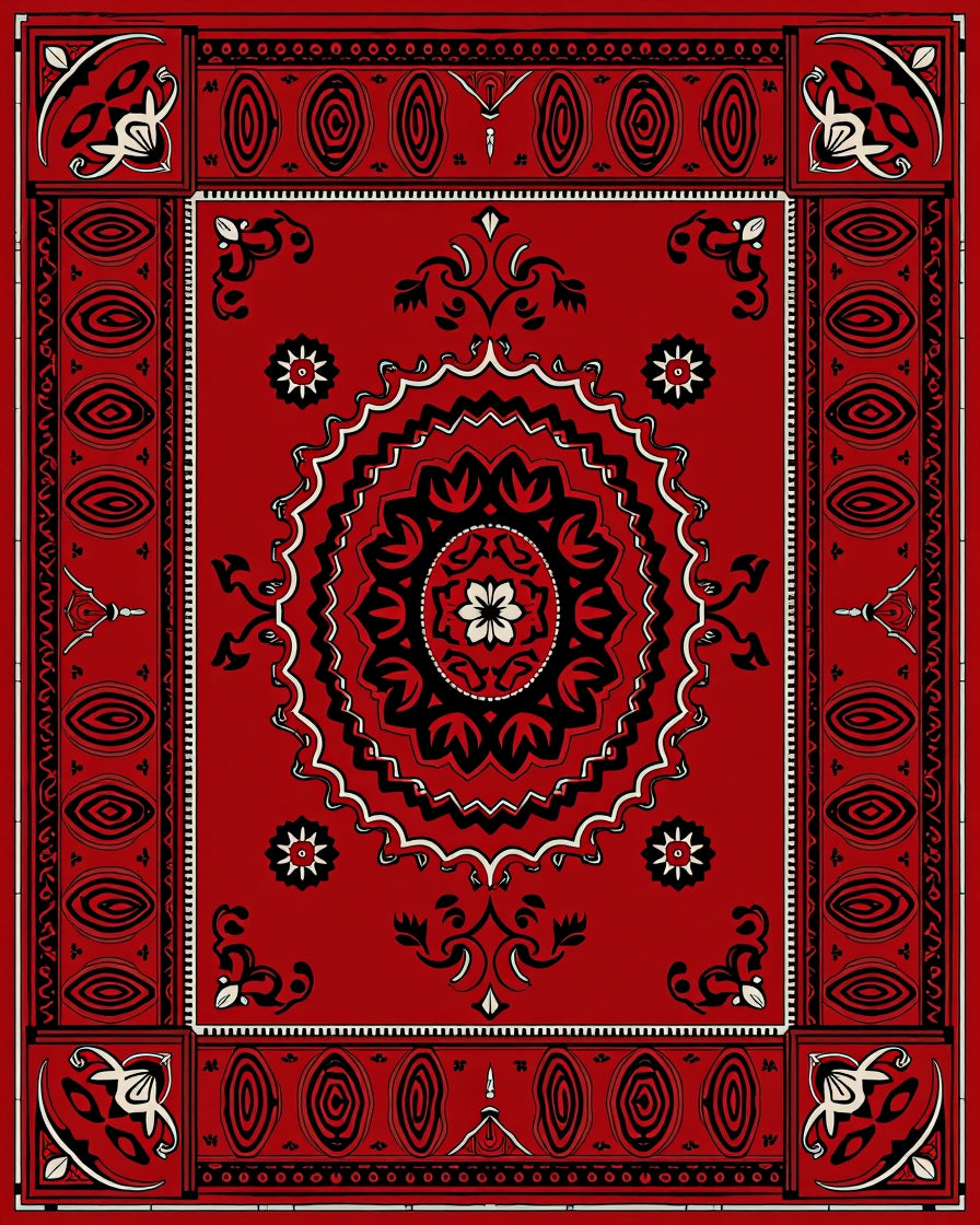 Red Geometric Mandala Border Rug