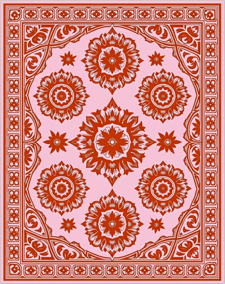 Coral Medallion Floral Pink Rug